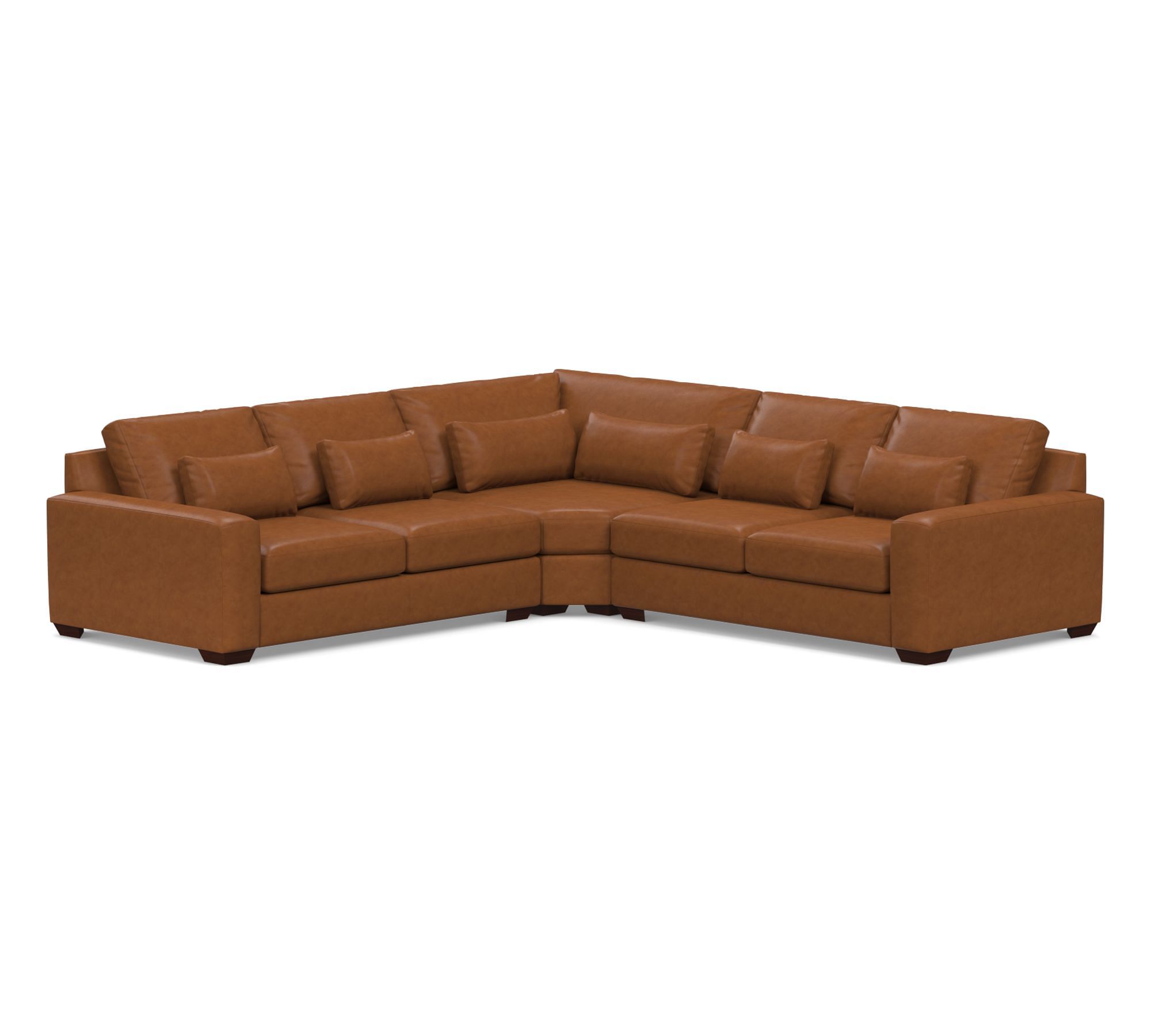 Big Sur Square Arm Deep Seat Leather 3-Piece L-Shaped Wedge Sectional (129")
