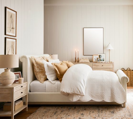 Chesterfield Non-Tufted Upholstered Sleigh Bed | Pottery Barn