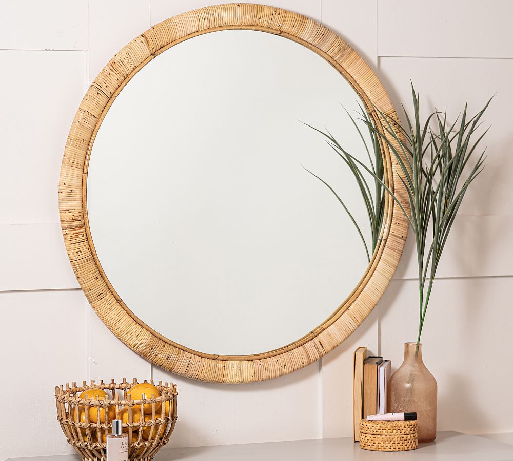 Hadley Rattan Round Wall Mirror 36