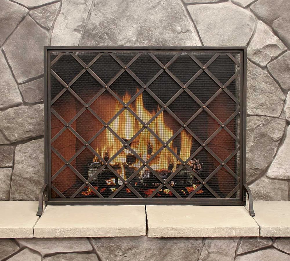 Iron Weave Single Panel Fireplace Screens 