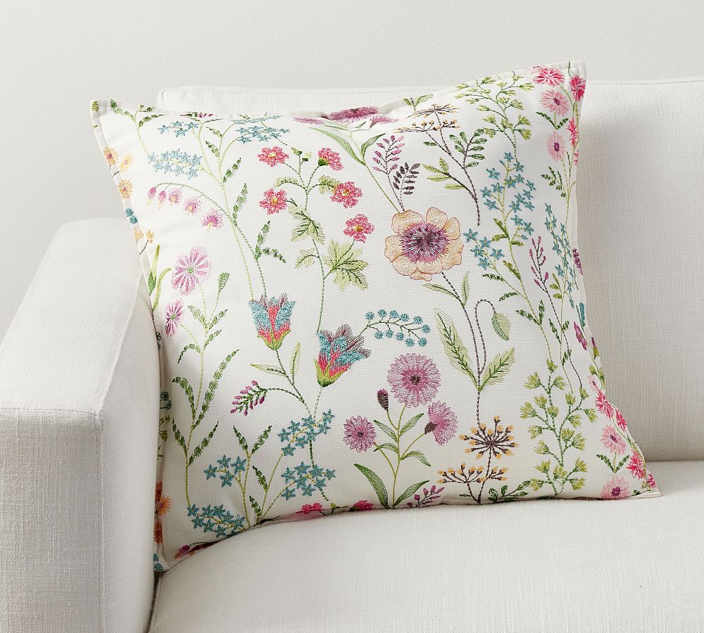 Spring Floral Embroidered Pillow