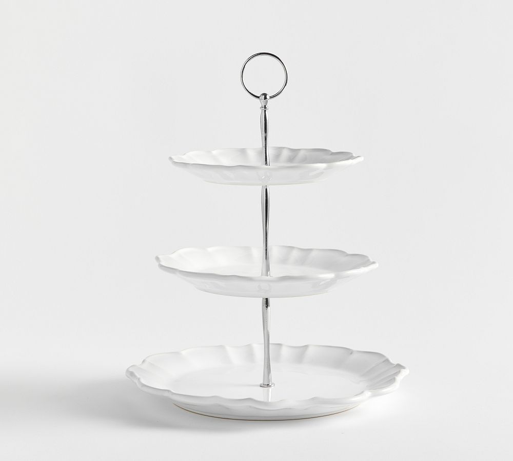 Monique Lhuillier Juliana Scalloped Three Tiered Stand silver and white
