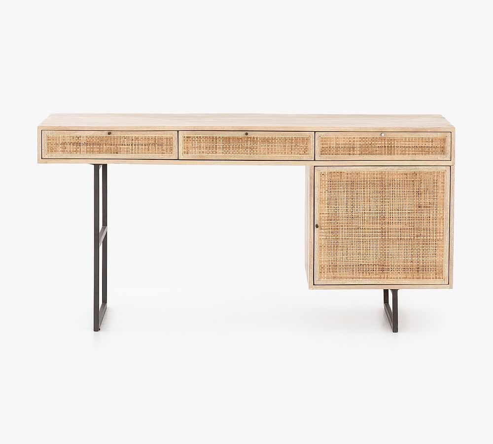 Contemporary 60'' Natural Mango Wood Home Office Desk with Drawers