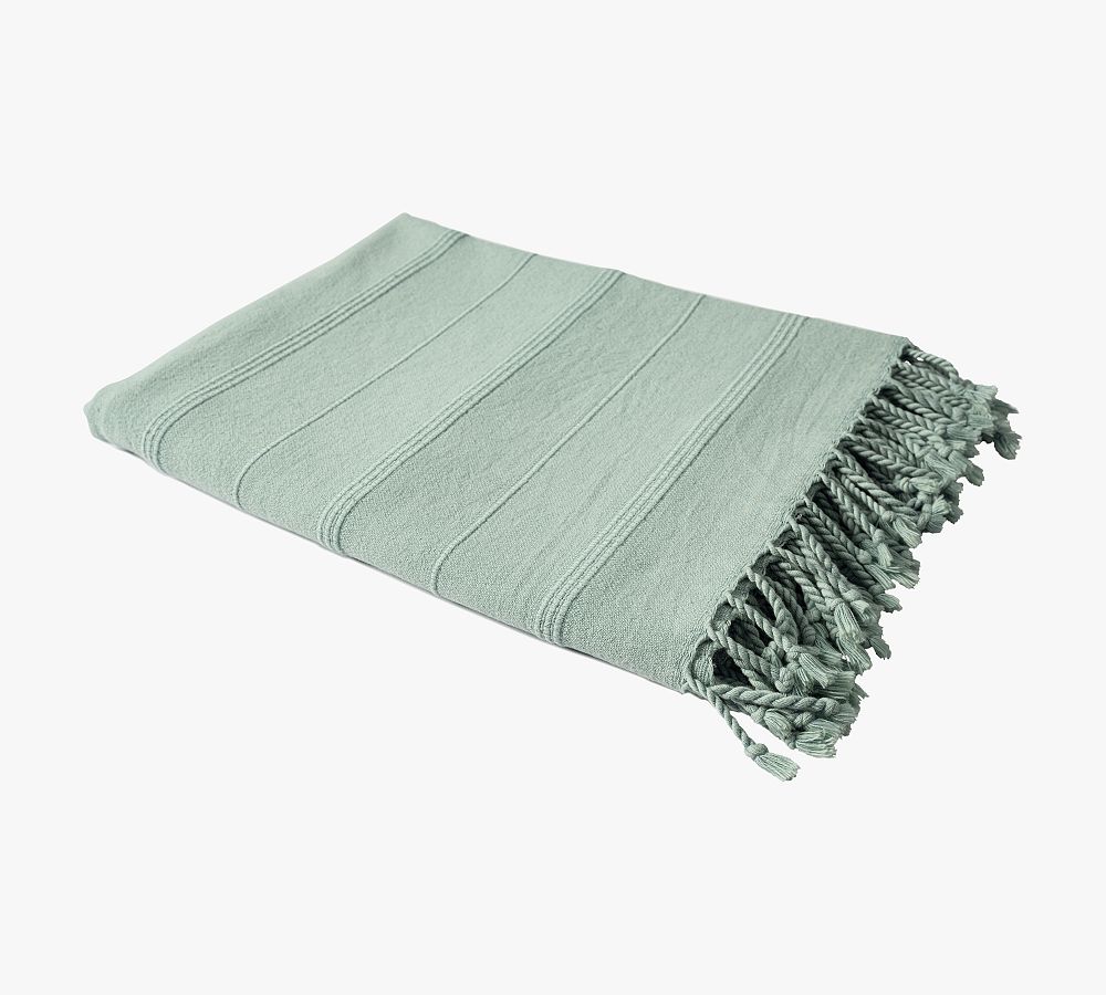Sage Organic Turkish Cotton Striped Tassel Throw Blanket