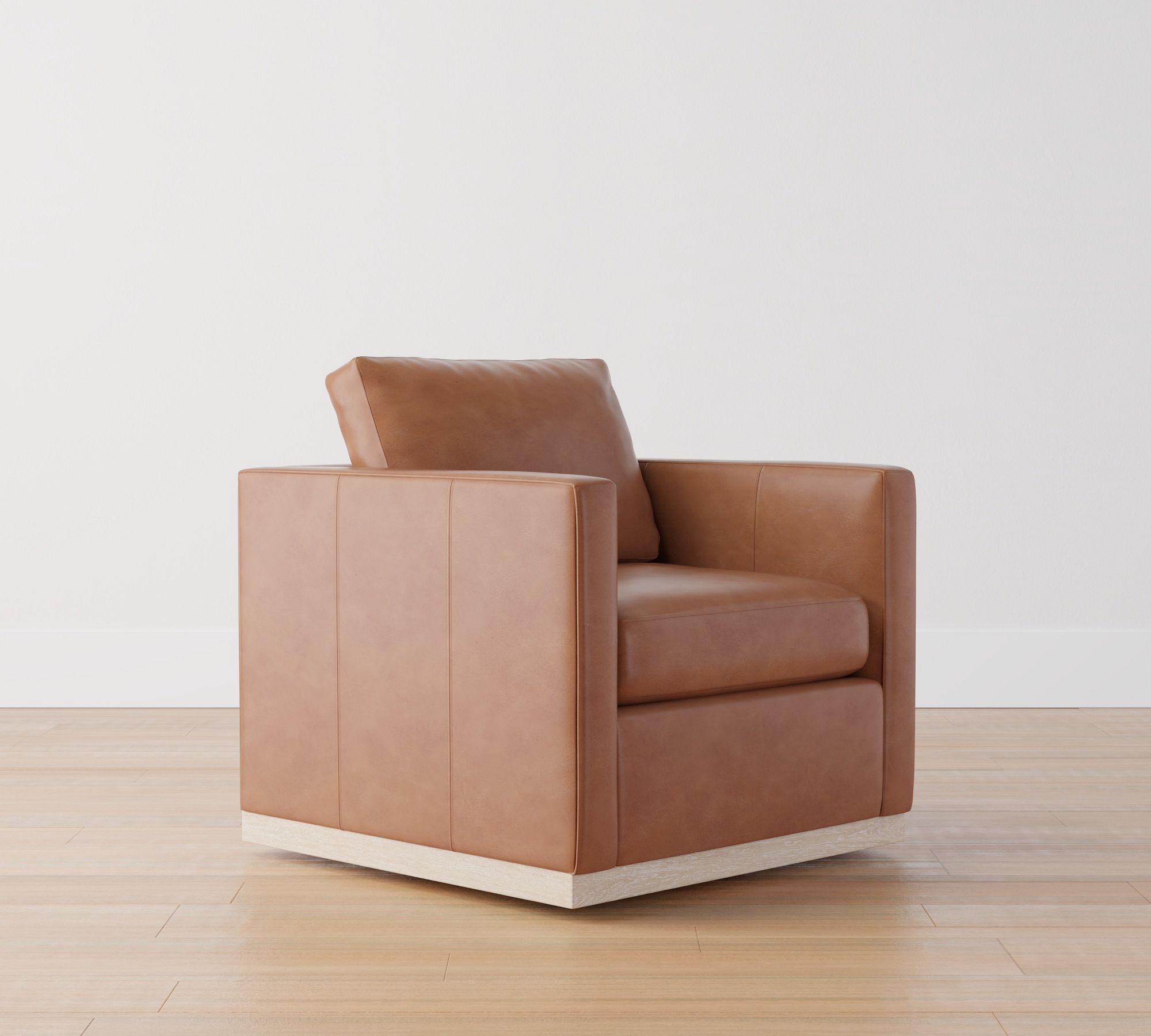 Jake Leather Seadrift Wood Base Swivel Chair