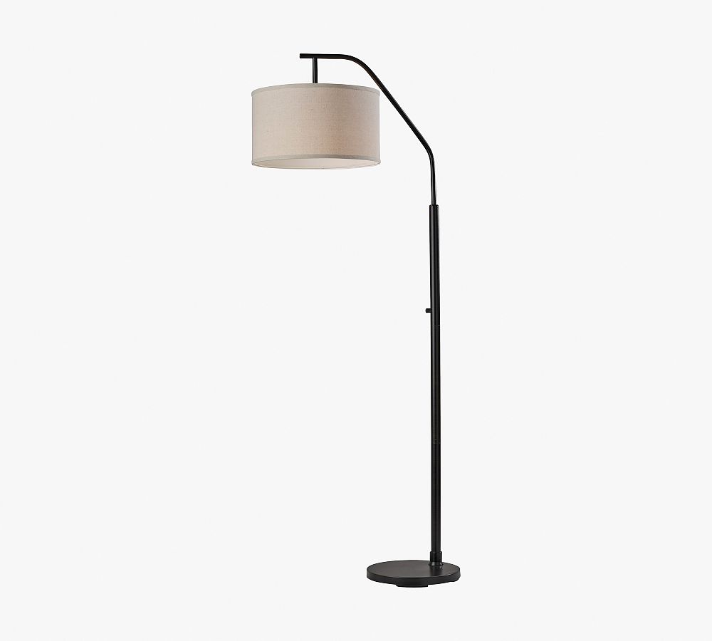 Arcadia 66'' Black Metal Arc Floor Lamp with Oatmeal Shade