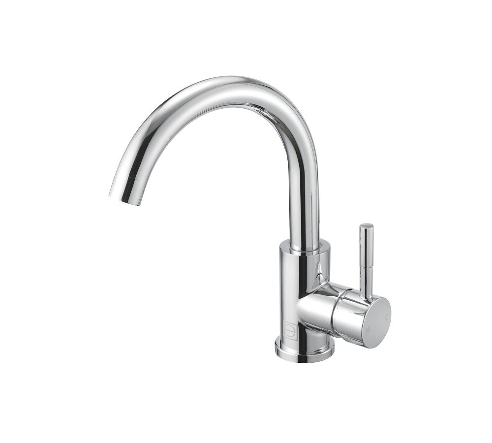 Chrome Single Hole Bathroom Sink Faucet with Curved Spout