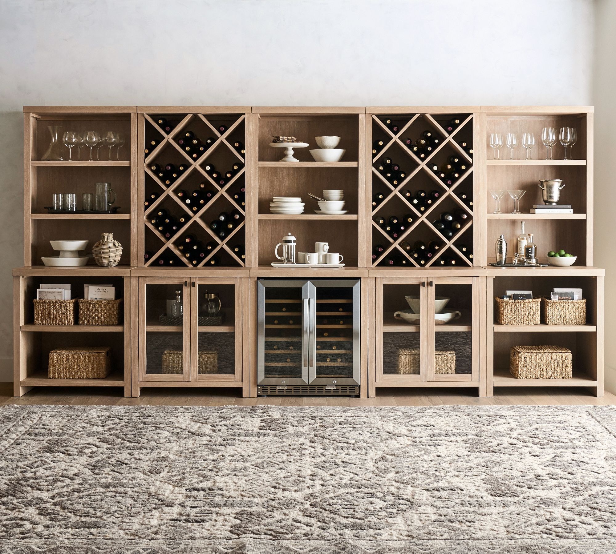 Modern Farmhouse 170" Grand Wine Storage with Display Cabinets