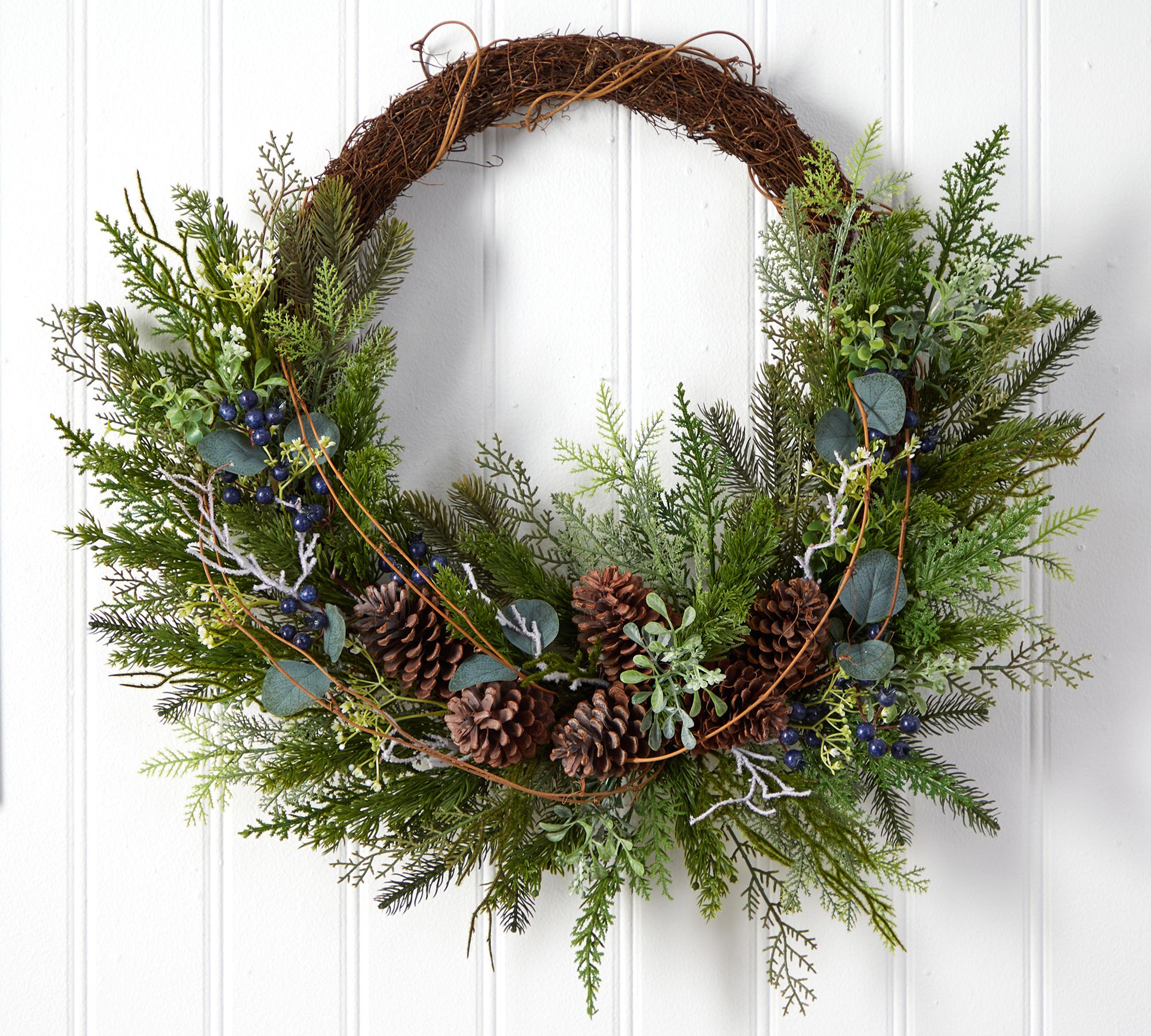 Faux Pine & Pinecone Asymmetrical Wreath