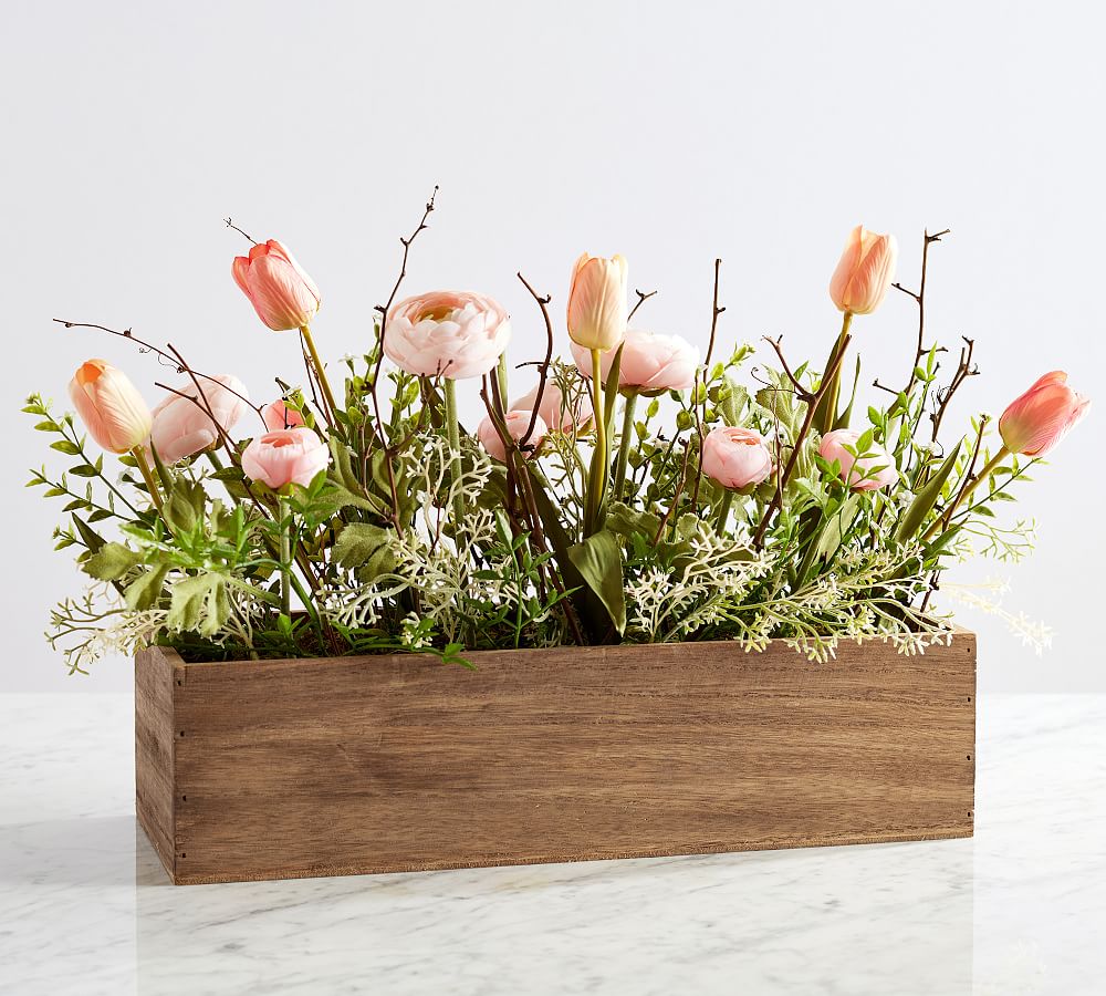 Faux Mixed Blooming Flower Easter Centerpiece | Pottery Barn