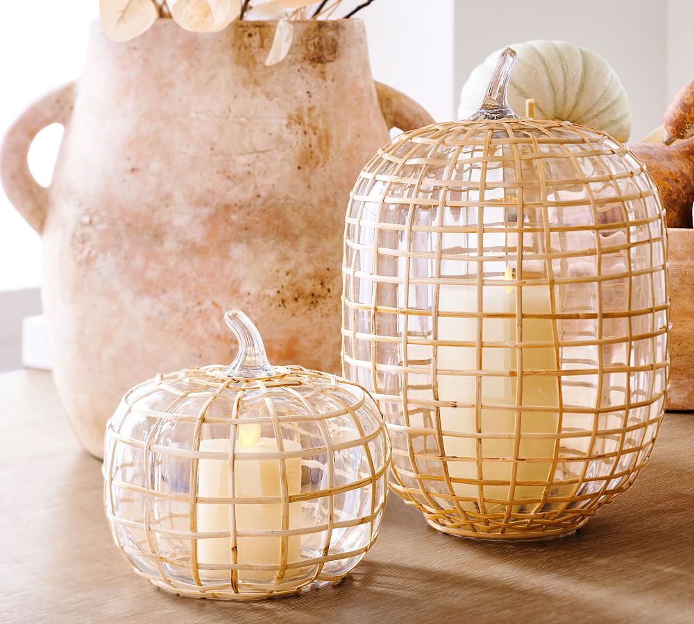 Palm Rattan Recycled Glass Pumpkin