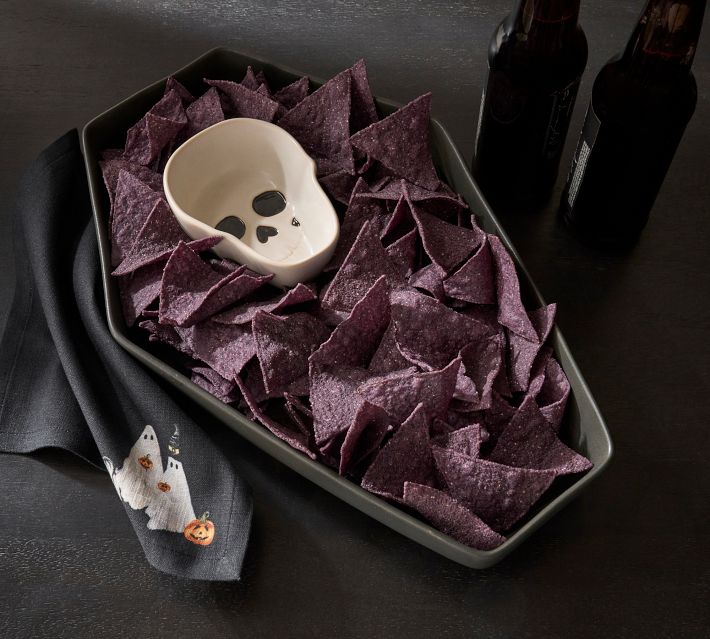 Skull Casket Stoneware Chip & Dip Server