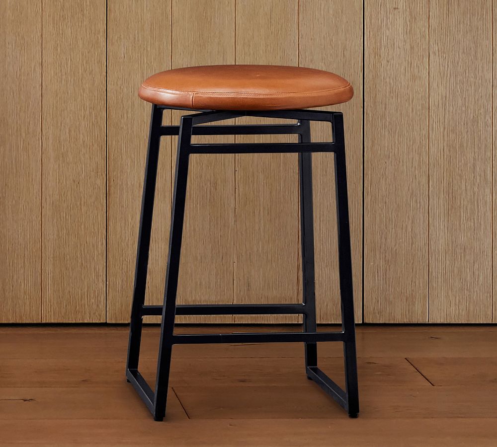 Hardy Leather Backless Swivel Counter Stool