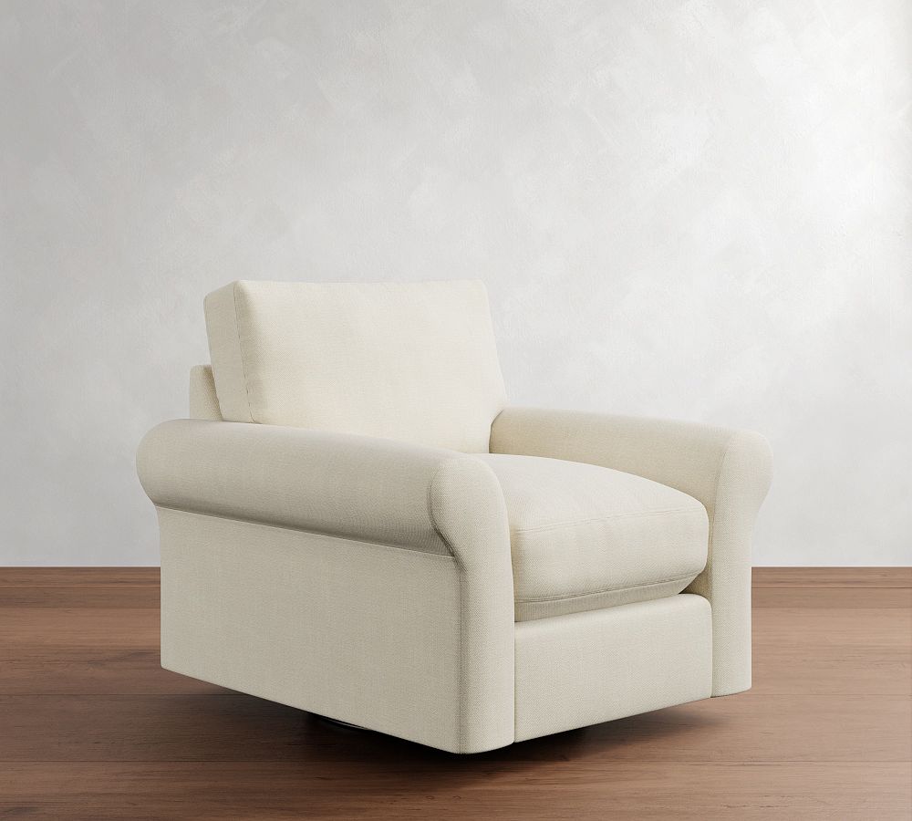 PB Comfort Modern Roll Arm Swivel Chair | Pottery Barn