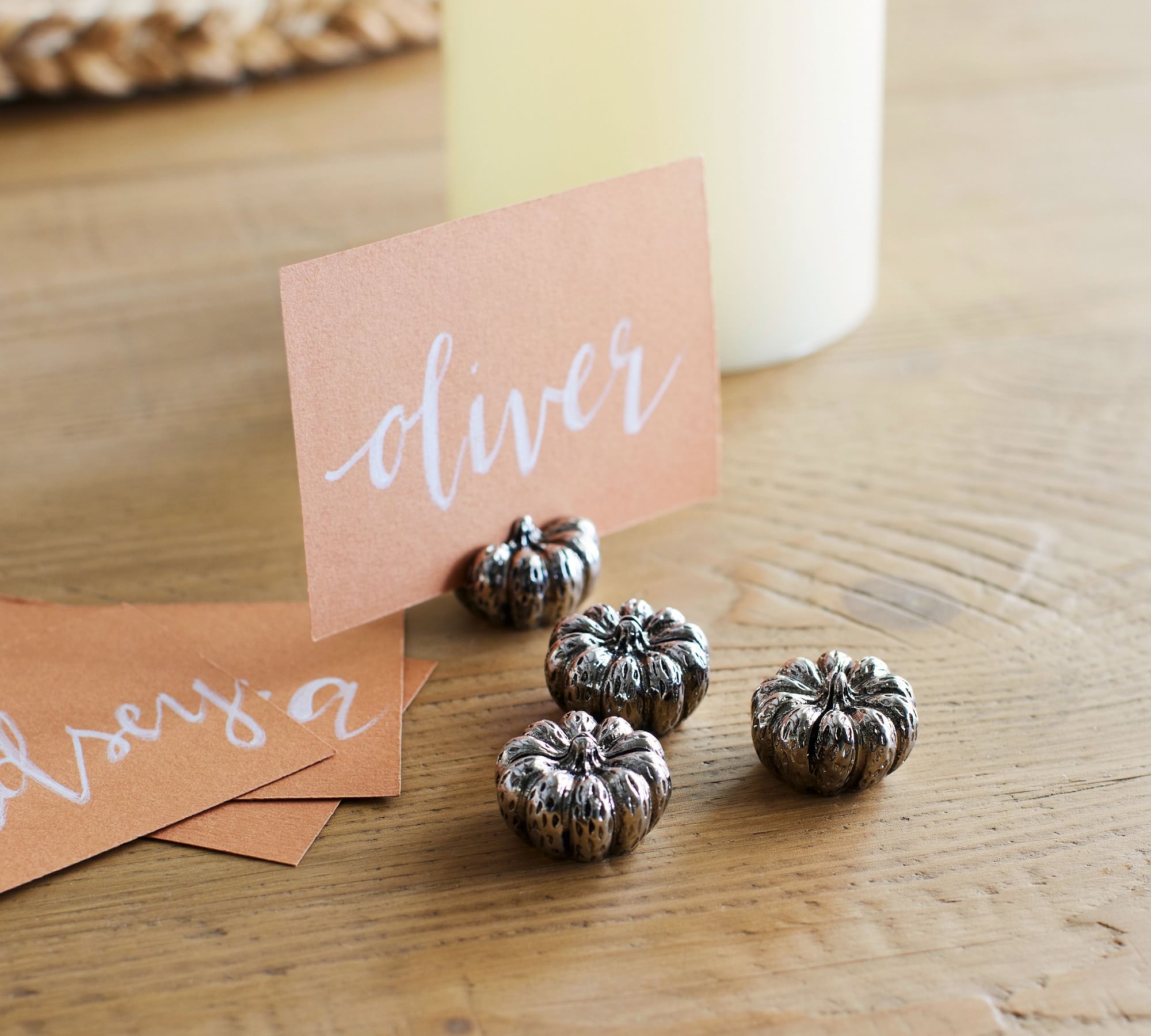Silver Pumpkin Place Card Holders - Set of 4