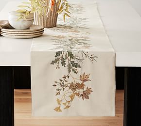 Autumnal Botanical Cotton/Linen Table Runner | Pottery Barn