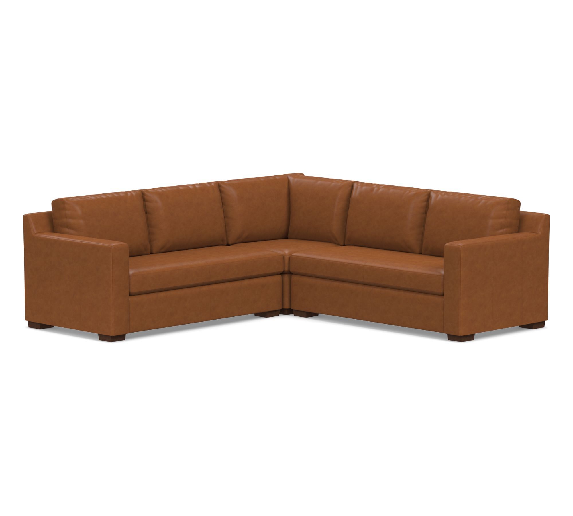 Shasta Square Arm Leather 3-Piece L-Shaped Sectional (99"–103")