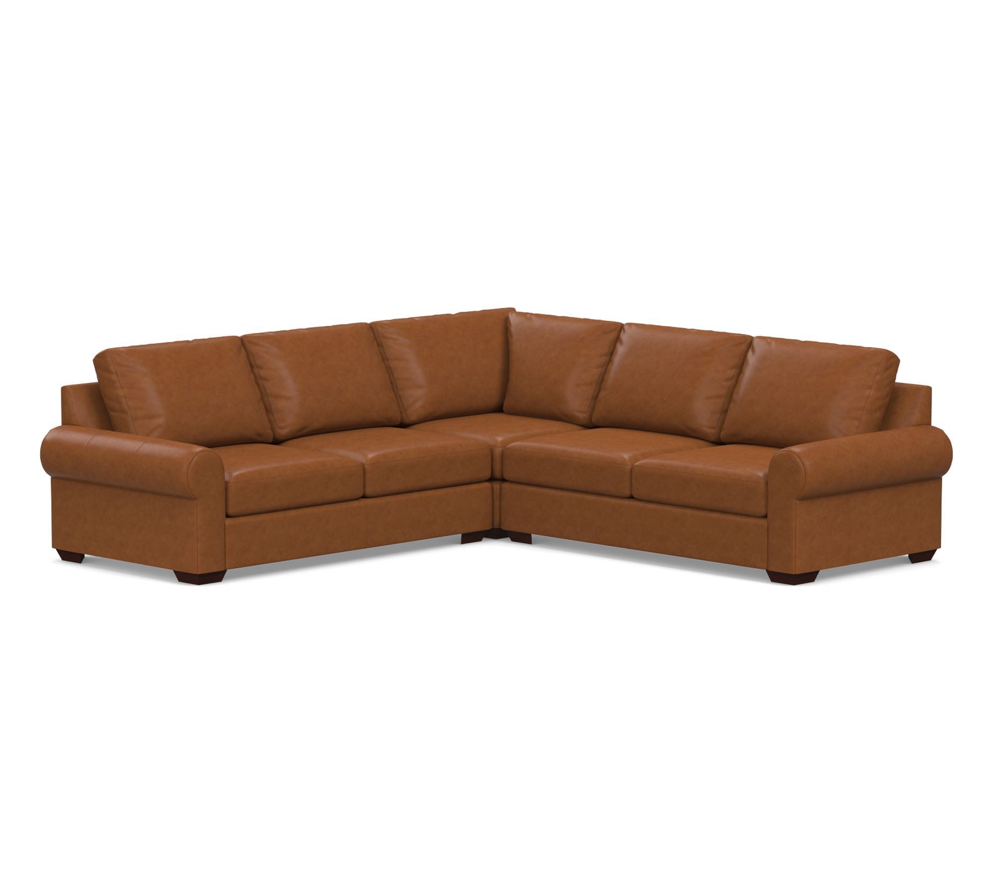 Big Sur Roll Arm Leather 3-Piece L-Shaped Sectional (115")