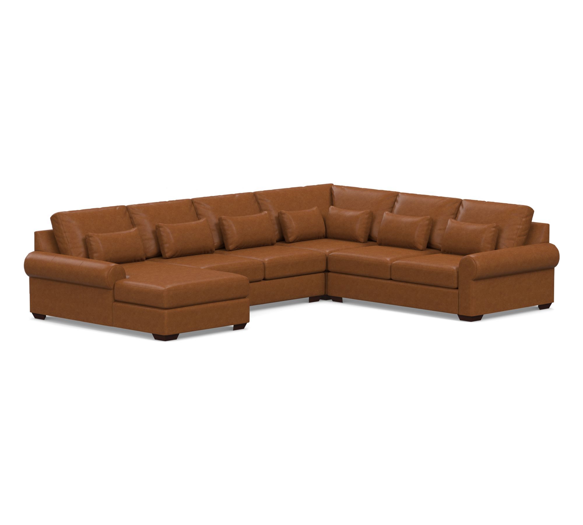 Big Sur Roll Arm Deep Seat Leather 4-Piece Chaise Sectional (151")