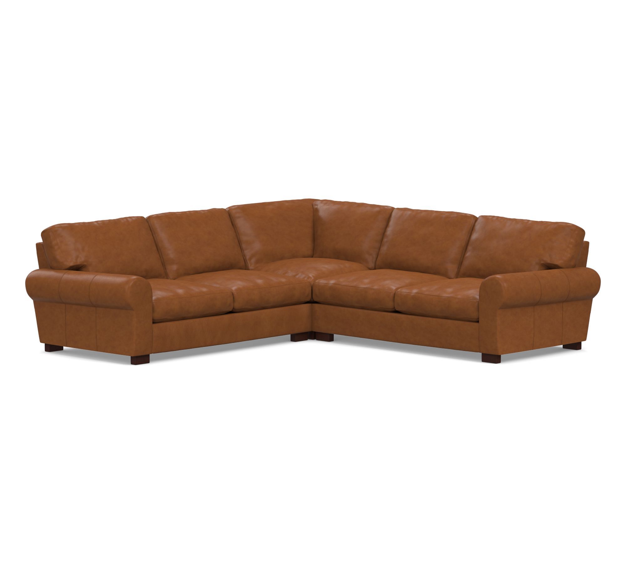 Turner Roll Arm Leather 3-Piece L-Shaped Sectional (114")