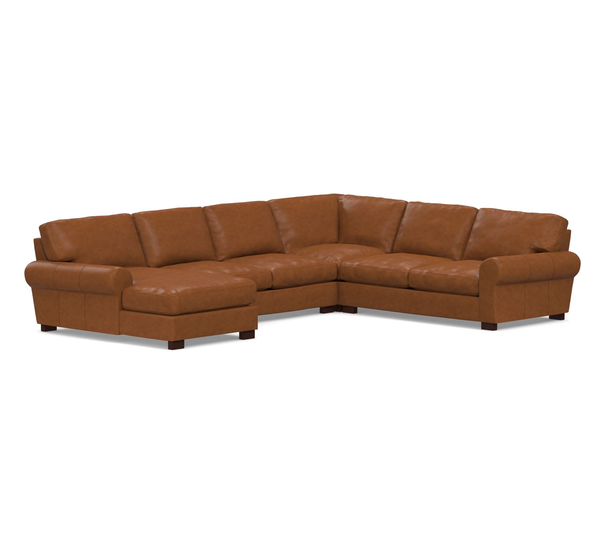 Turner Roll Arm Leather 4-Piece Chaise Sectional (144")
