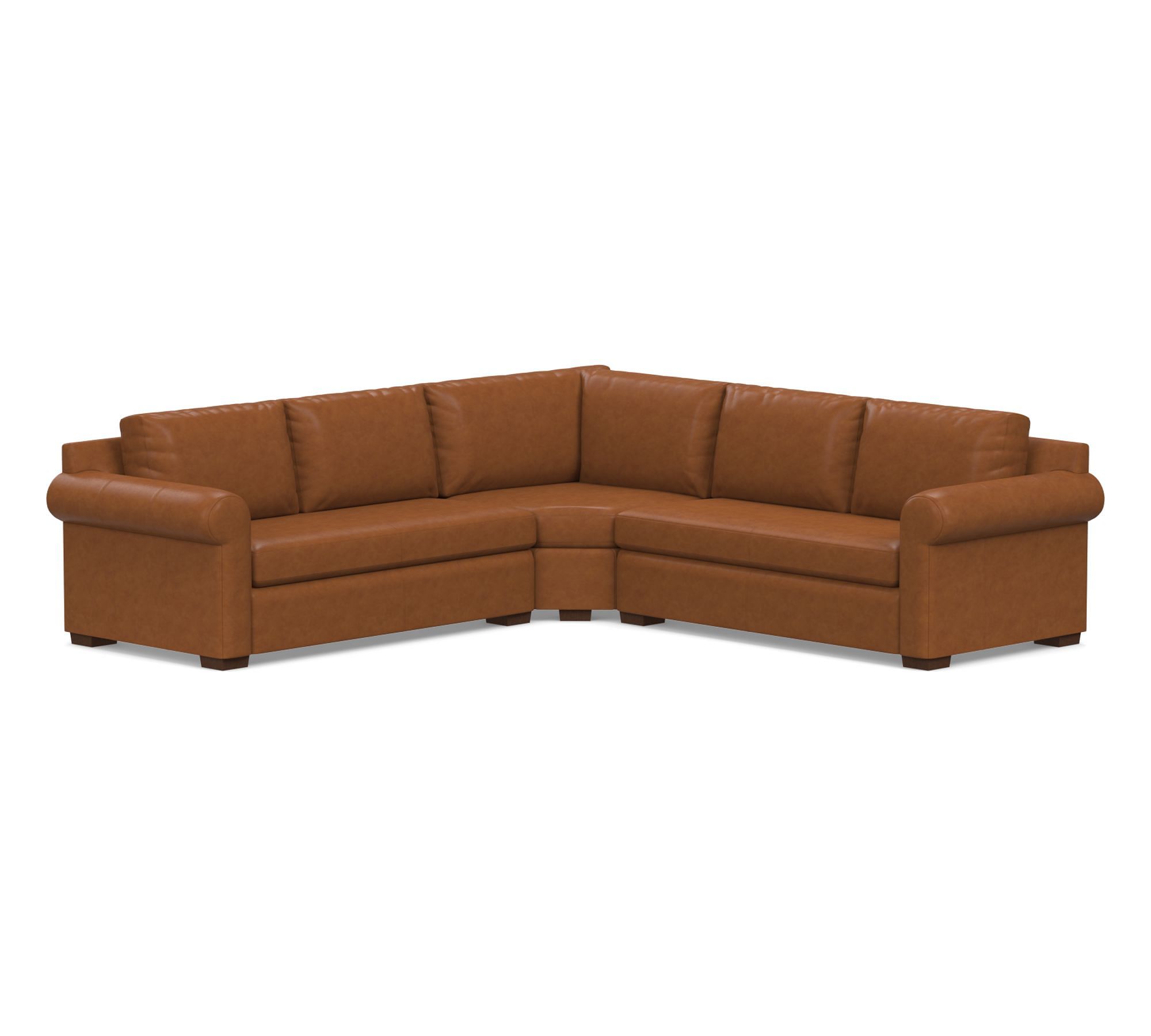 Shasta Roll Arm Leather 3-Piece L-Shaped Wedge Sectional (105"–111")
