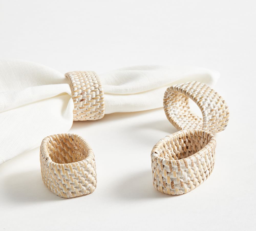 Tava Handwoven Rattan Oval Napkin Rings - Set of 4 | Light Natural