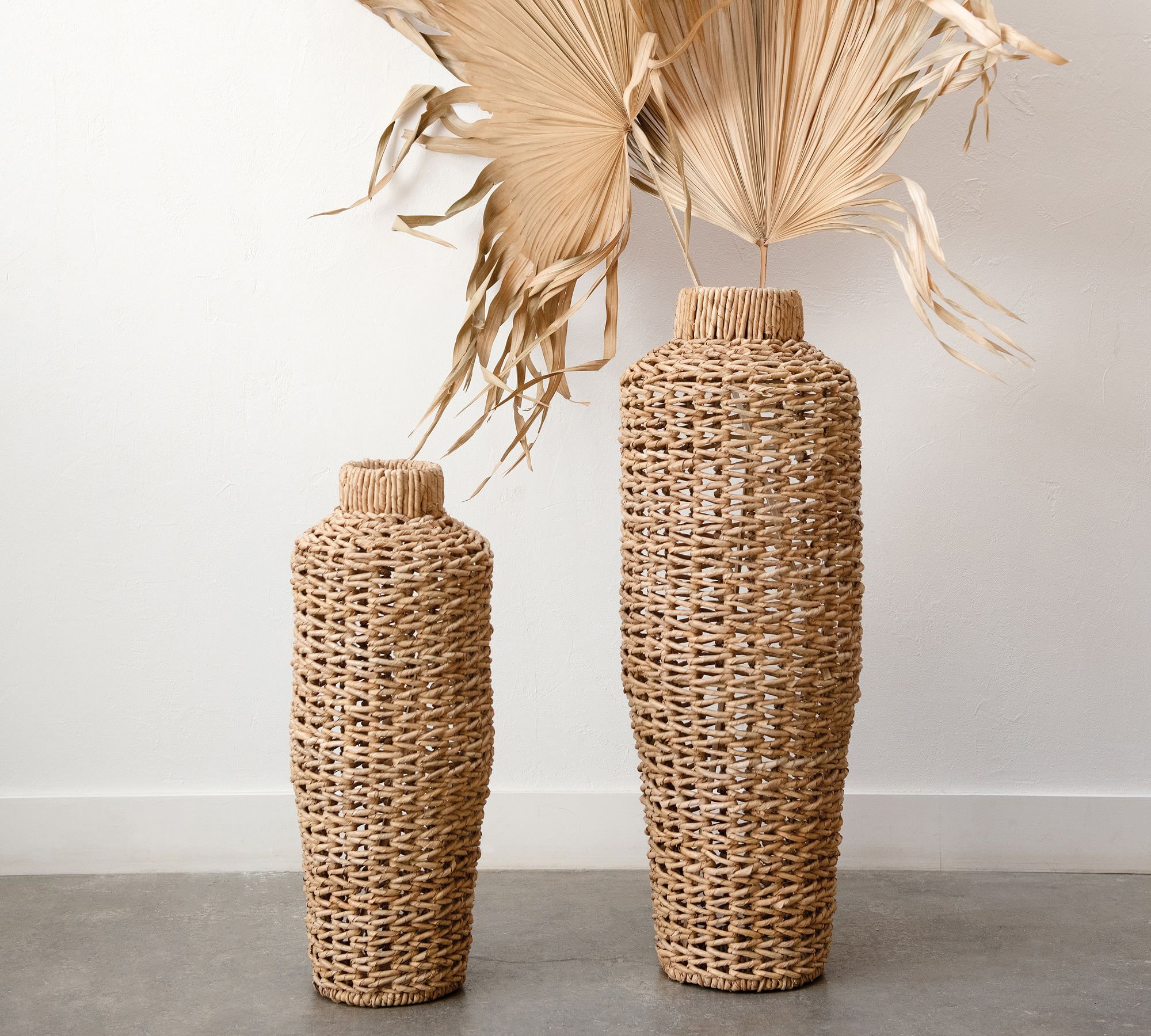 Cecily Water Hyacinth and Rattan Open Woven Vases