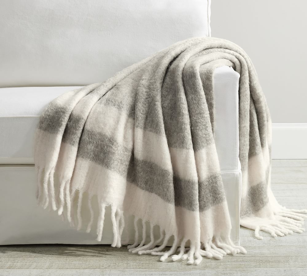 Faux Mohair Striped Throw Blanket | Pottery Barn