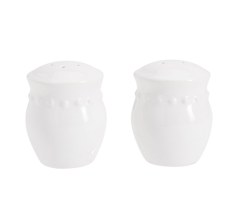 Pottery Barn - Emma Beaded Stoneware Salt & Pepper Shakers (True White)