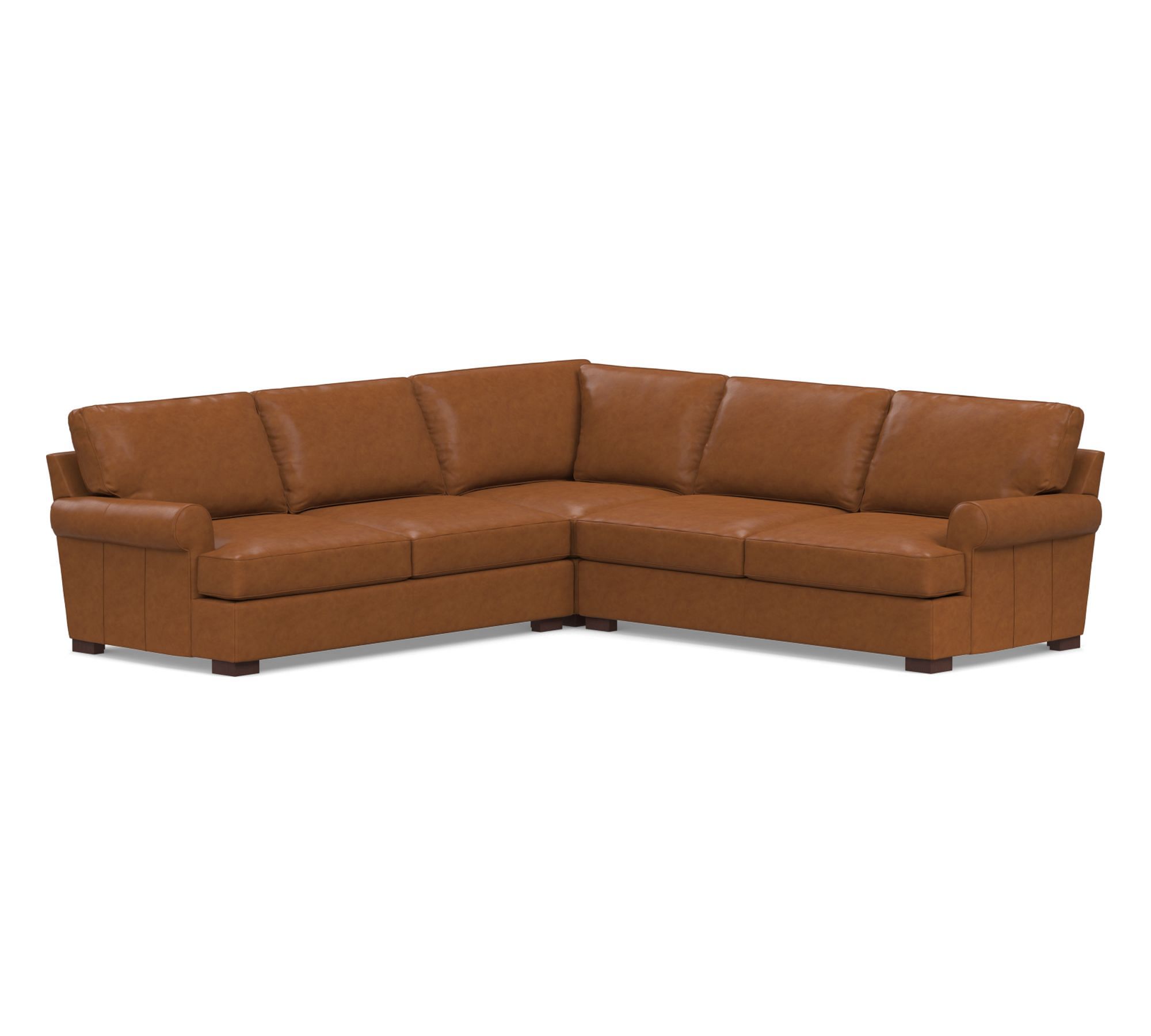 Townsend Roll Arm Leather 3-Piece L-Shaped Sectional (114")