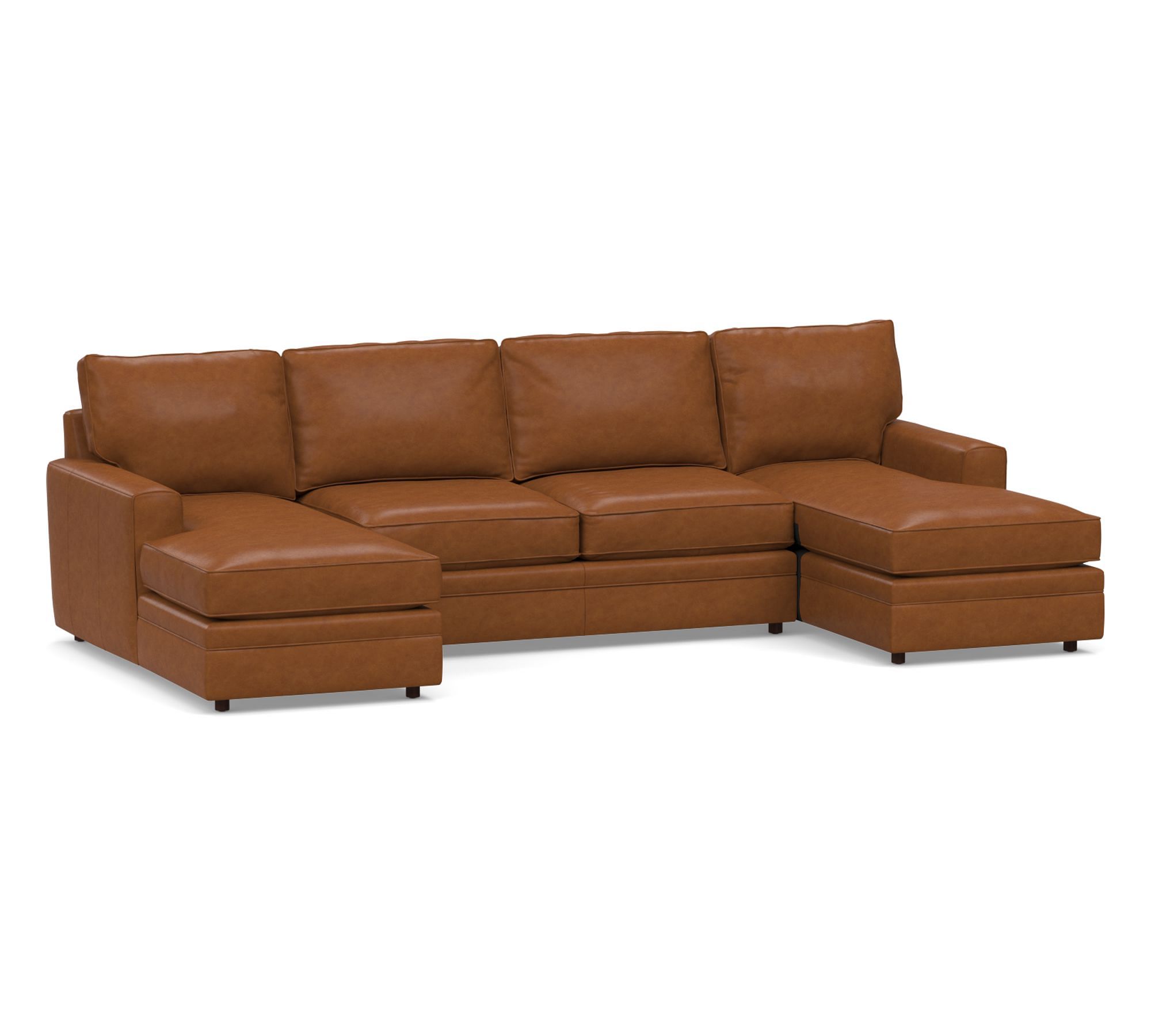 Pearce Square Arm Leather Double Chaise Sectional (130")