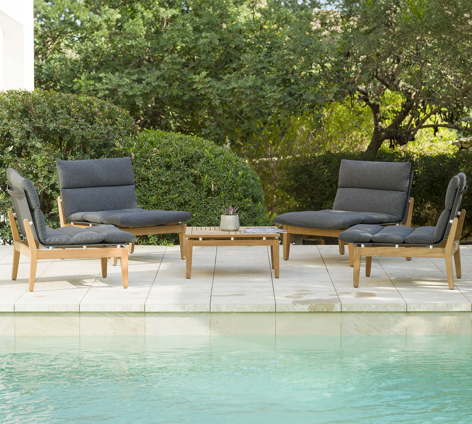Miami Outdoor Teak -Piece Side Chair Seating Set with Coffee Table