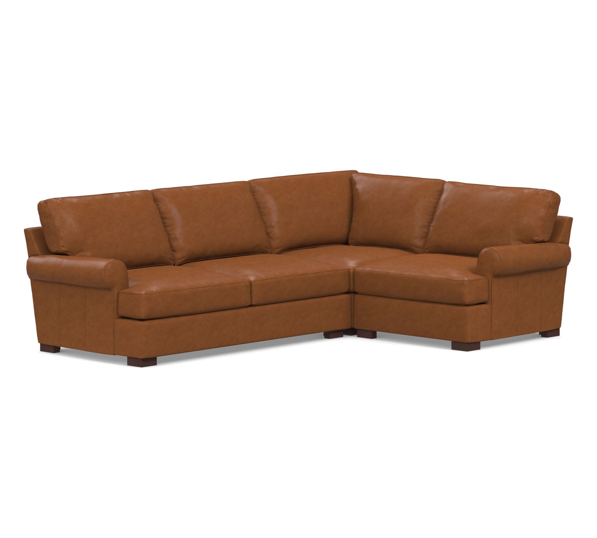 Townsend Roll Arm Leather 3-Piece Sectional (114")