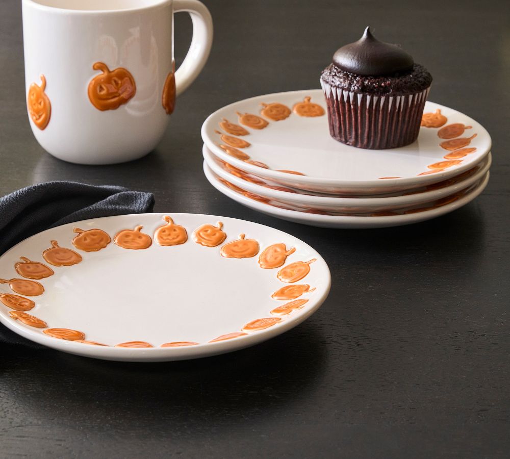 Jack-O'-Lantern Whimsy Stoneware Appetizer Plates - Set of 4