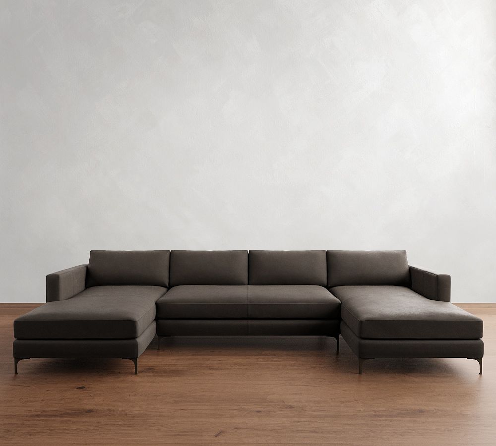 Jake Leather Double Chaise Sectional (145&quot;&ndash;164&quot;)