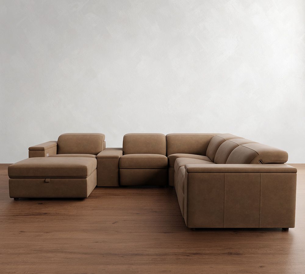 Ultra Lounge Square Arm Leather 7-Piece Reclining Sectional (147&quot;)