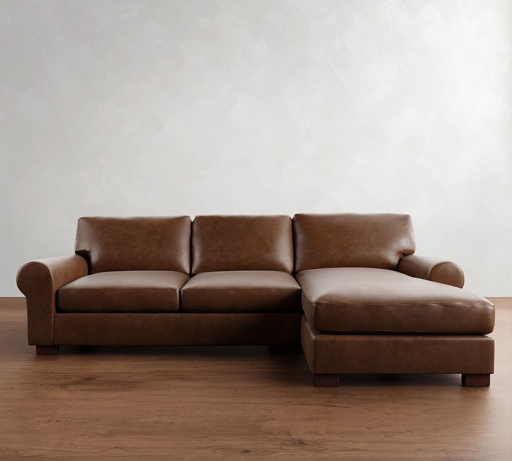 Turner Roll Arm Leather Chaise Sectional (111&quot;&ndash;133&quot;)