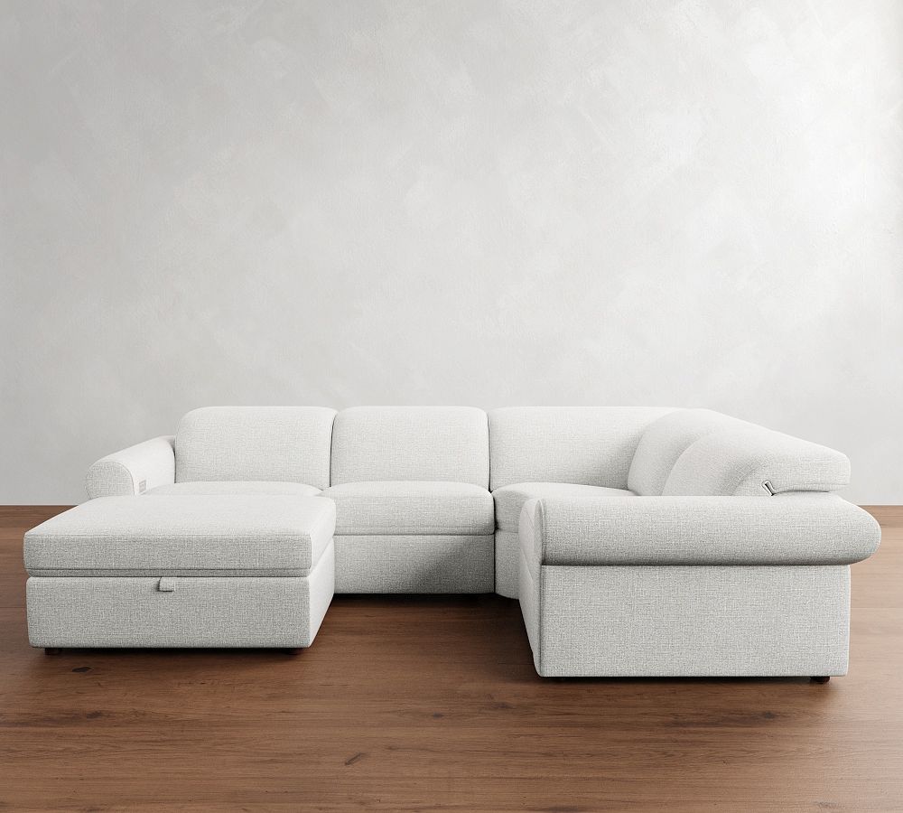 Ultra Lounge Roll Arm Reclining 5Piece Chaise Sectional Storage
