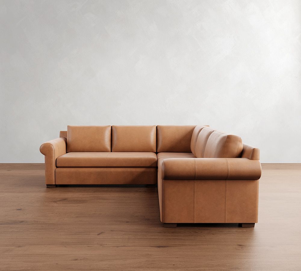 Shasta Roll Arm Leather 3-Piece L-Shaped Sectional (100&quot;&ndash;105&quot;)