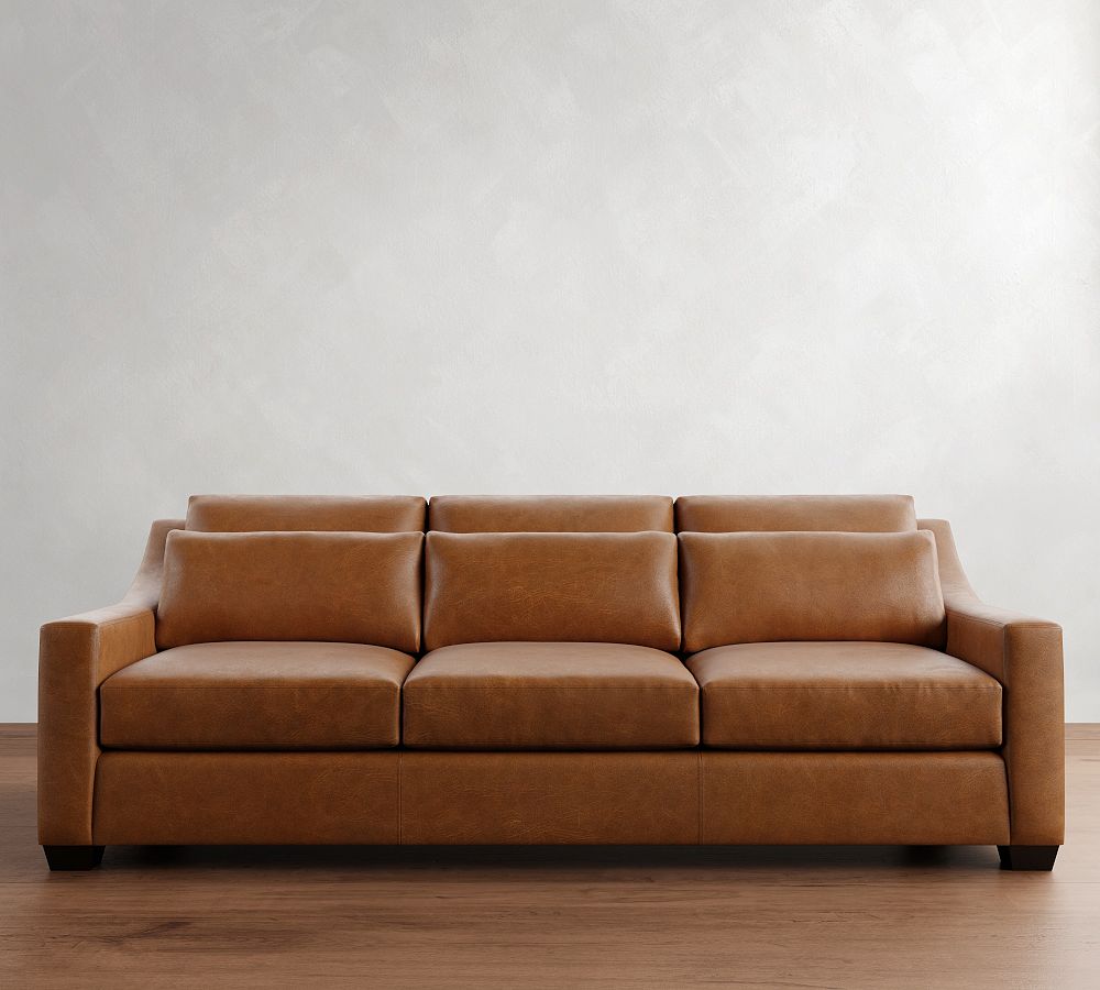 York Deep Slope Arm Leather Sofa (60&quot;&ndash;95&quot;)
