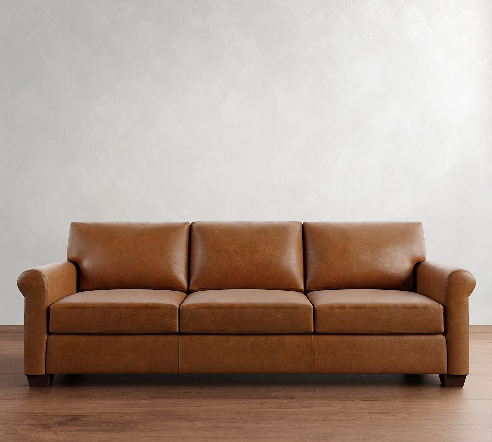 York Roll Arm Leather Sofa (63&quot;&ndash;98&quot;)