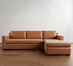 Shasta Square Arm Leather Chaise Sectional (96&quot;&ndash;119&quot;)