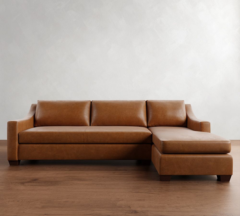 York Slope Arm Leather Chaise Sectional (87&quot;&ndash;117&quot;)