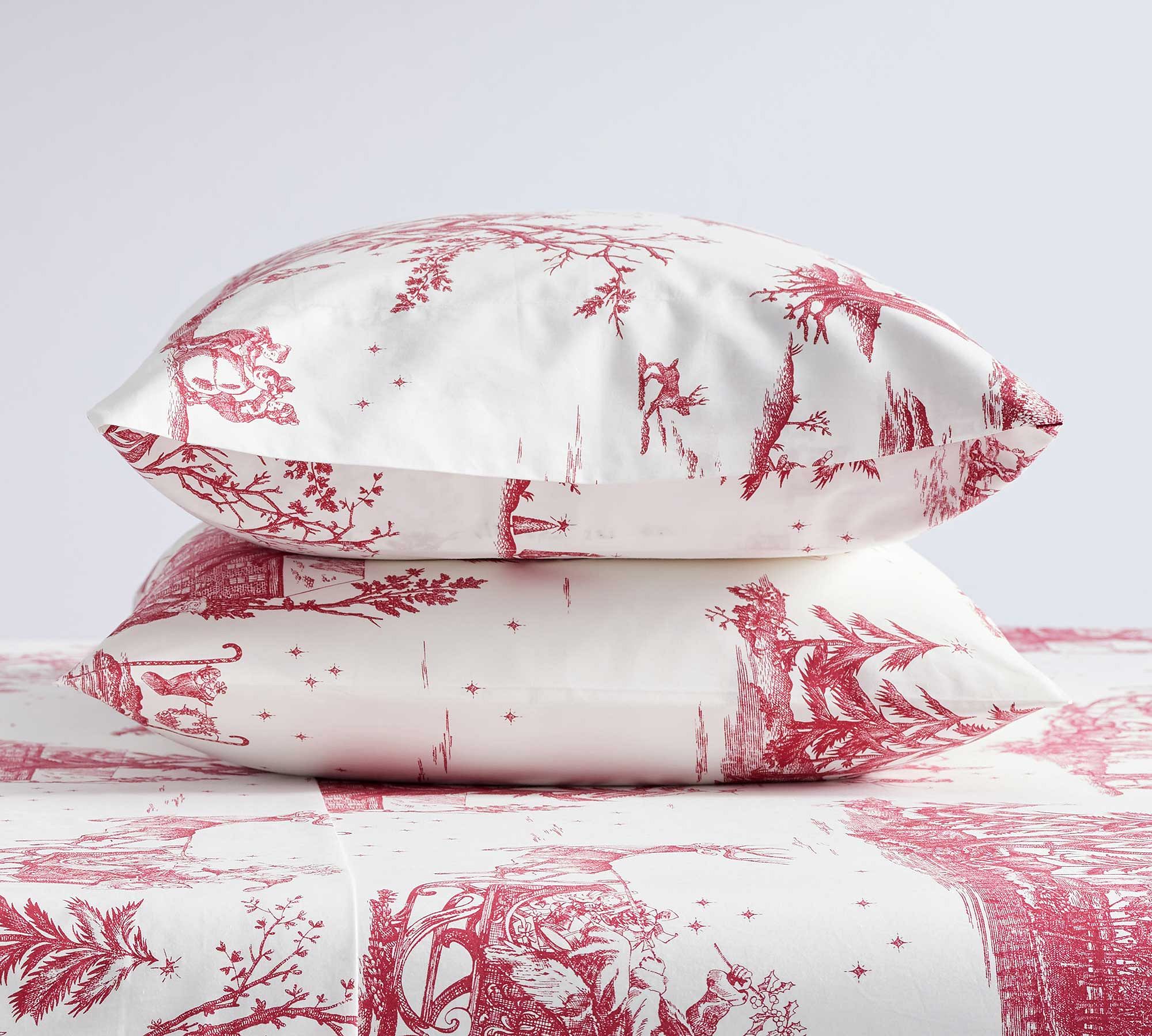Santa Toile Organic Percale Pillowcases - Set of 2