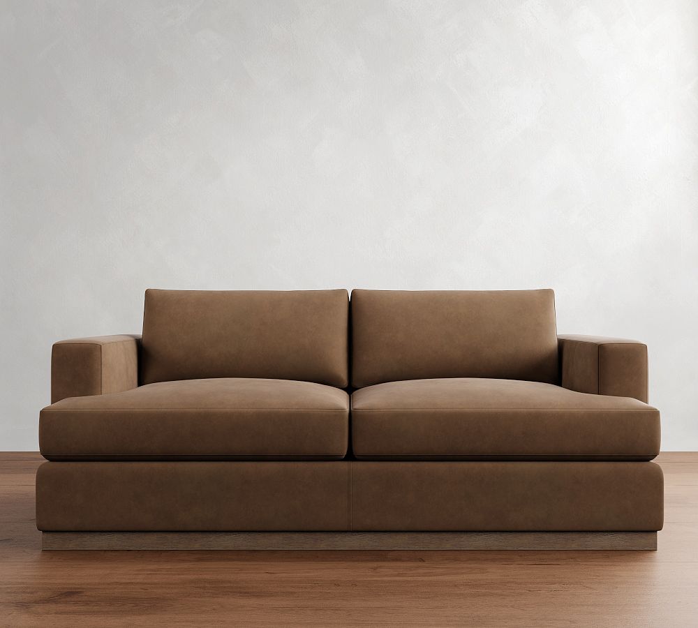 Carmel Recessed Arm Leather Wood Base Sleeper Sofa (80&quot;)