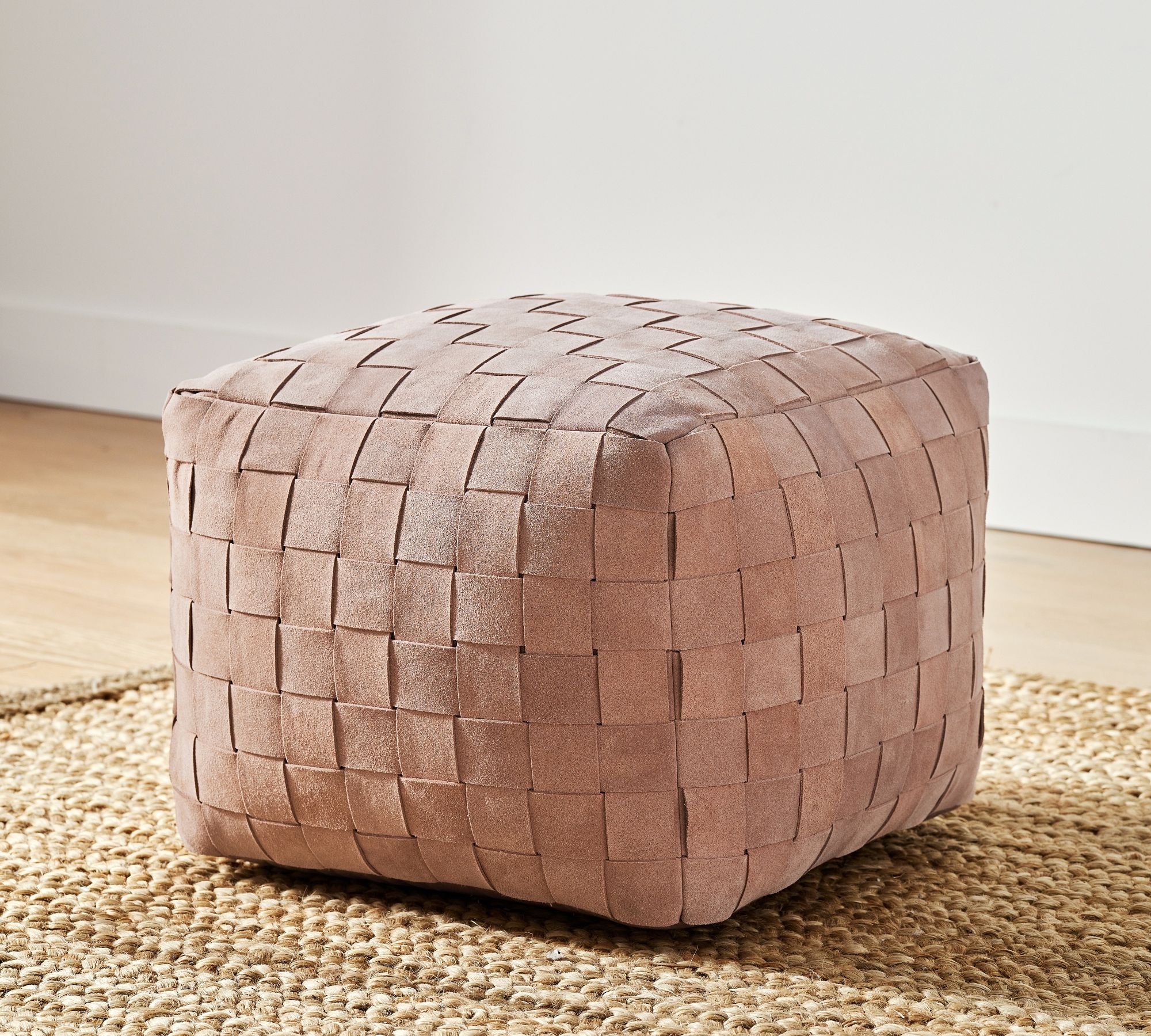 Suede Basketweave Pouf