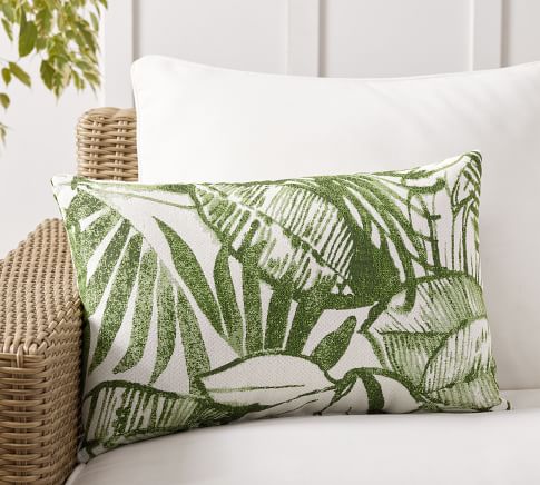 Sunbrella All Over Palm Leaf Outdoor Lumbar Pillow Pottery Barn