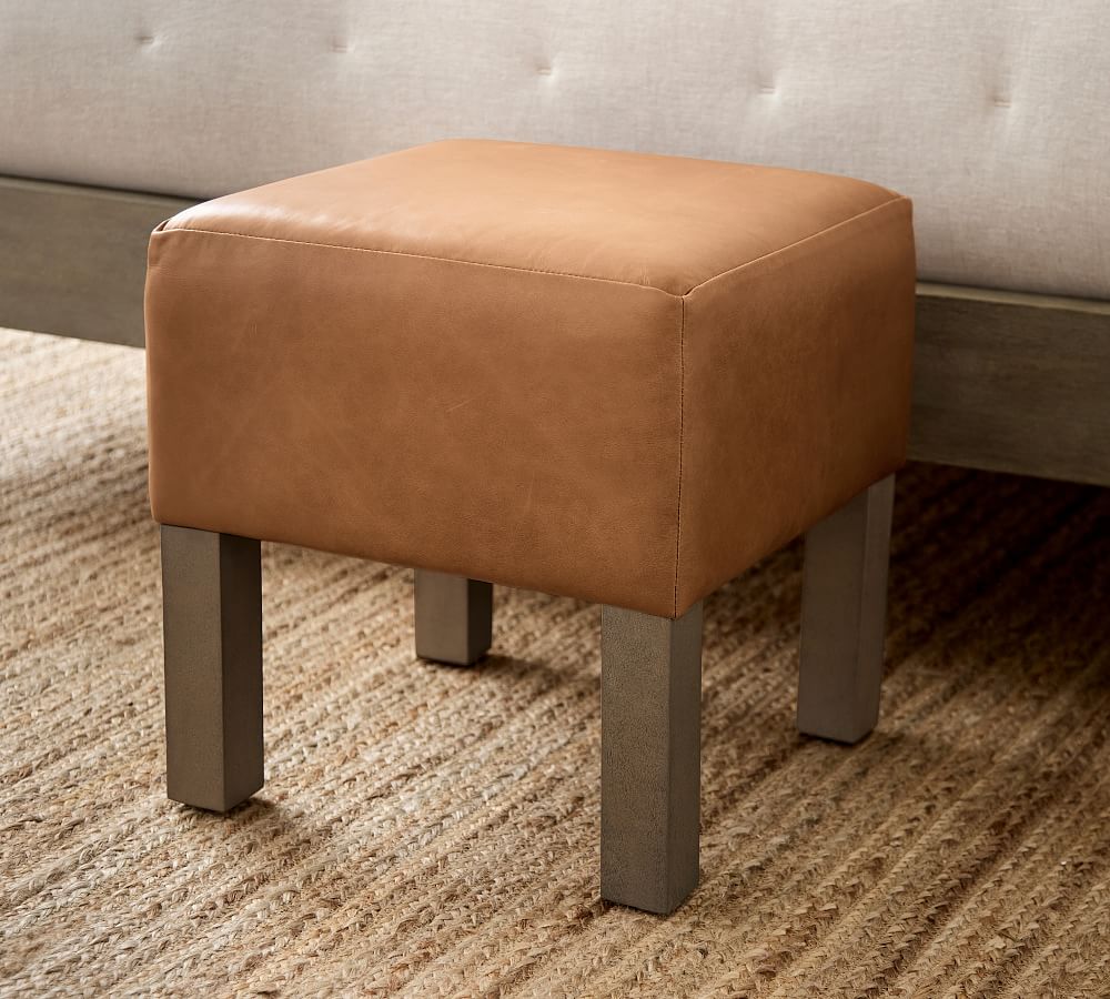Arden Leather Stool with Wood Legs