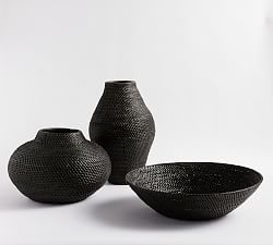 Woven Rattan Vase Collection, Black